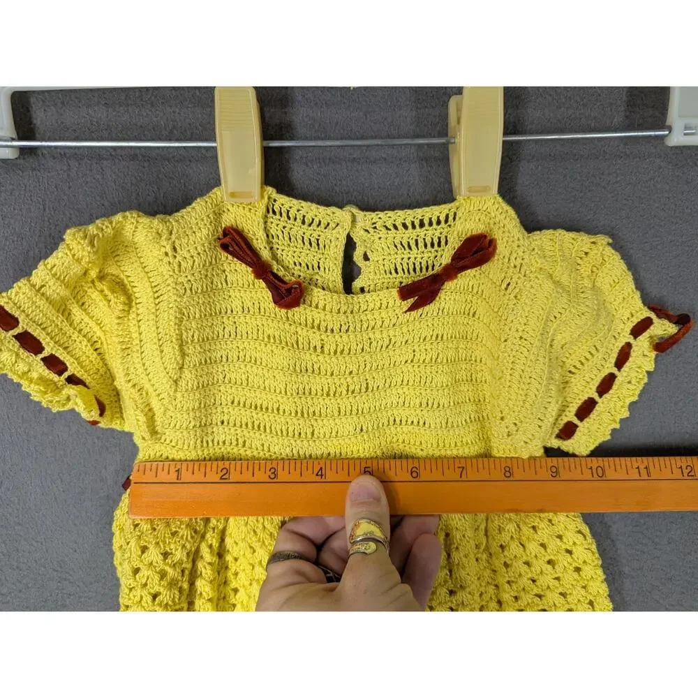 VTG Crochet Dress Pants With Snap In Liner 1-2 Year Old Yellow Red